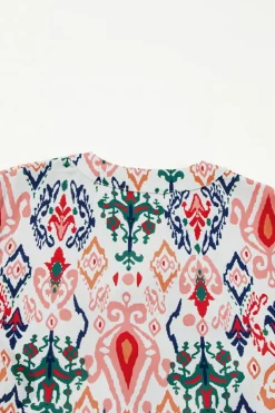 Sale Dear-Lover Boho Print V Neck Bracelet Sleeve Mini Dress Multicolour