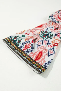 Sale Dear-Lover Boho Print V Neck Bracelet Sleeve Mini Dress Multicolour
