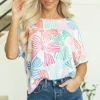 Best Dear-Lover Bowknot Printed Waffle Crewneck Loose Short Sleeve Top Multicolour