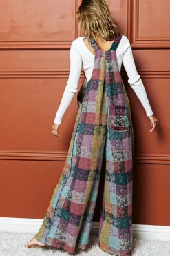 Online Dear-Lover Brushed Checkered Wide Leg Overalls Multicolour