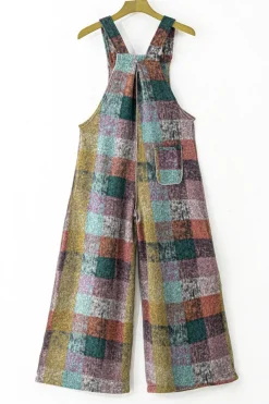 Online Dear-Lover Brushed Checkered Wide Leg Overalls Multicolour