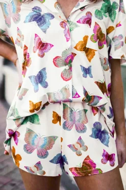 New Dear-Lover Butterfly Pattern Short Sleeve Shirt Pajamas Set Multicolour