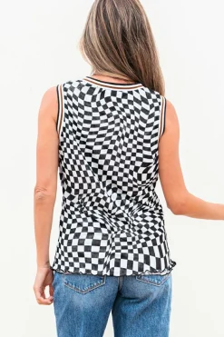 Discount Dear-Lover Cheetah Checkered Dual Print Reversible Round Neck Mesh Tank Top Multicolour