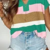Online Dear-Lover Color Block Notch V Neck Sweater T Shirt Multicolour