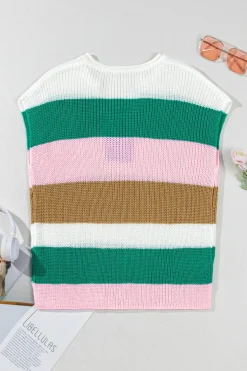 Online Dear-Lover Color Block Notch V Neck Sweater T Shirt Multicolour