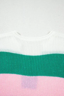 Online Dear-Lover Color Block Notch V Neck Sweater T Shirt Multicolour