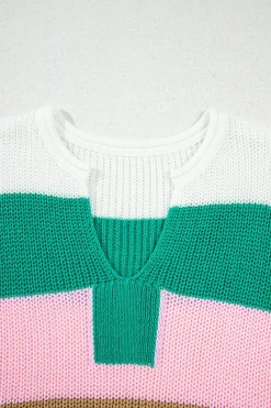 Online Dear-Lover Color Block Notch V Neck Sweater T Shirt Multicolour