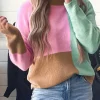 Online Dear-Lover Colorblock Mock Neck Ribbed Trim Sweater Multicolour