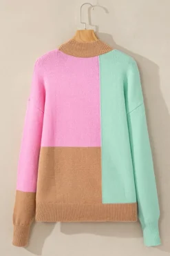 Online Dear-Lover Colorblock Mock Neck Ribbed Trim Sweater Multicolour