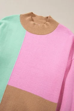 Online Dear-Lover Colorblock Mock Neck Ribbed Trim Sweater Multicolour