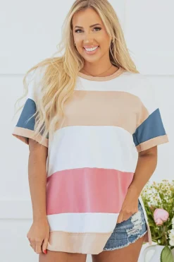 Best Dear-Lover Colorblock Patchwork Side Split Tunic T Shirt Multicolour