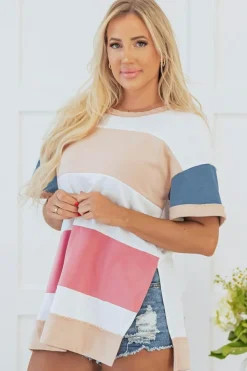 Best Dear-Lover Colorblock Patchwork Side Split Tunic T Shirt Multicolour