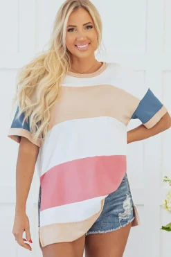 Best Dear-Lover Colorblock Patchwork Side Split Tunic T Shirt Multicolour