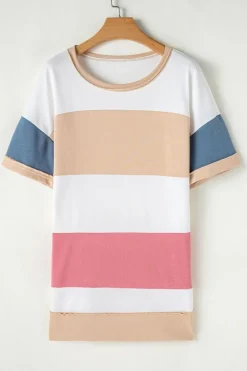 Best Dear-Lover Colorblock Patchwork Side Split Tunic T Shirt Multicolour