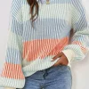 Best Dear-Lover Colorblock Textured Knit Bubble Sleeve Sweater Multicolour