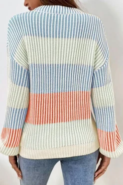 Best Dear-Lover Colorblock Textured Knit Bubble Sleeve Sweater Multicolour
