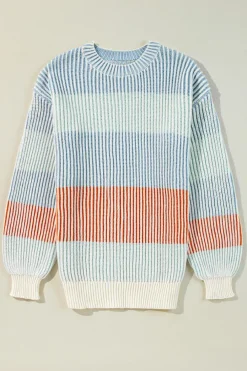 Best Dear-Lover Colorblock Textured Knit Bubble Sleeve Sweater Multicolour