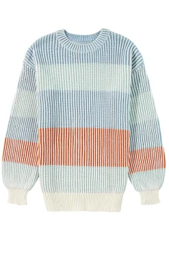 Best Dear-Lover Colorblock Textured Knit Bubble Sleeve Sweater Multicolour