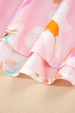 Online Dear-Lover Contrast Floral Patchwork Notched Neck Flutter Sleeve Blouse Multicolour