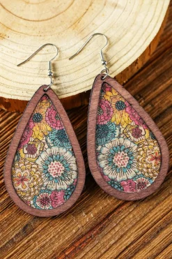 Clearance Dear-Lover Contrast Trim Floral Print Drop Earrings Multicolour