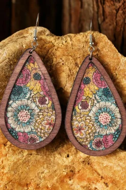 Clearance Dear-Lover Contrast Trim Floral Print Drop Earrings Multicolour