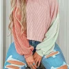 Hot Dear-Lover Corded Colorblock Patchwork Drop Shoulder Long Sleeve Top Multicolour