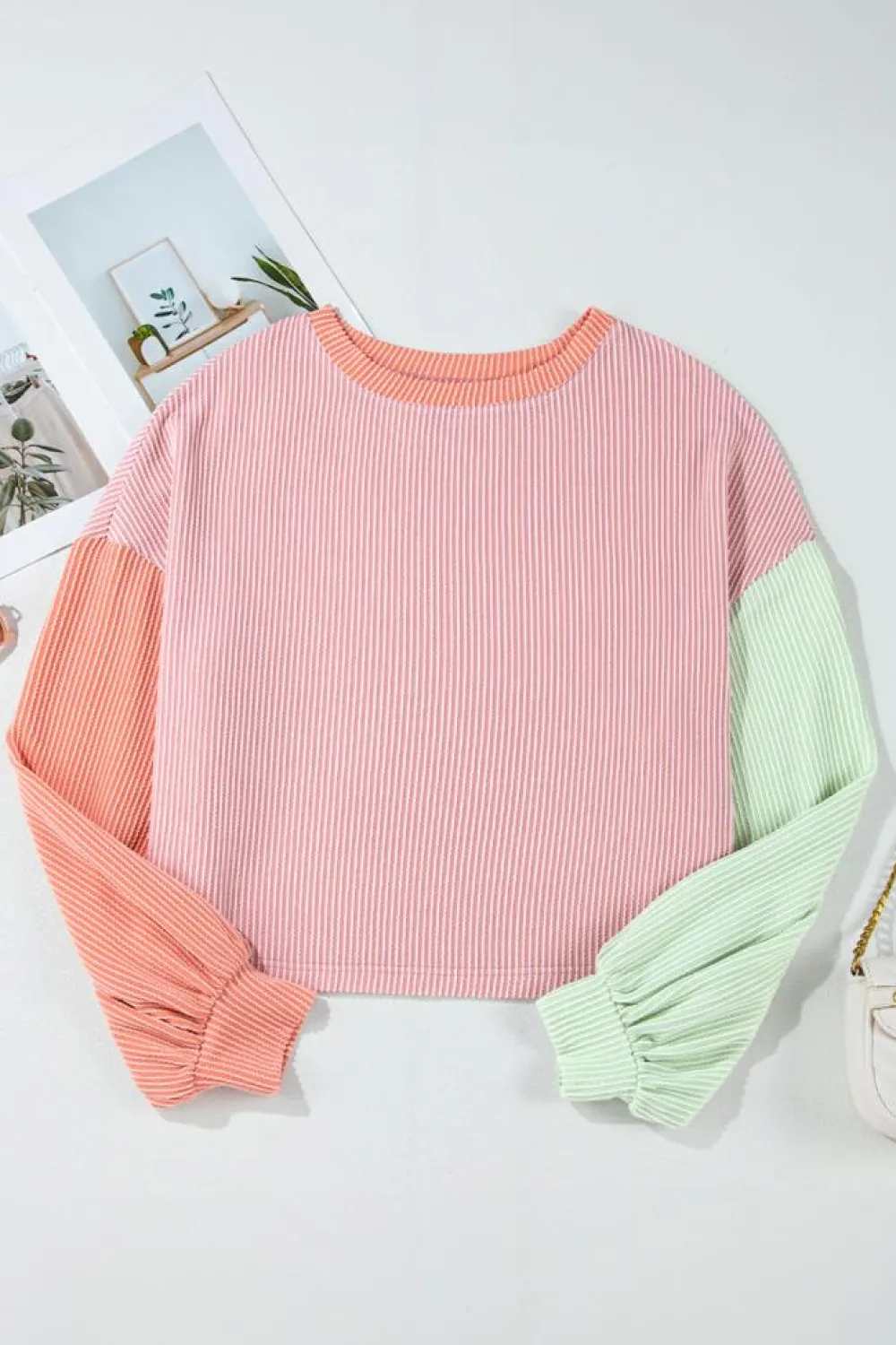 Hot Dear-Lover Corded Colorblock Patchwork Drop Shoulder Long Sleeve Top Multicolour