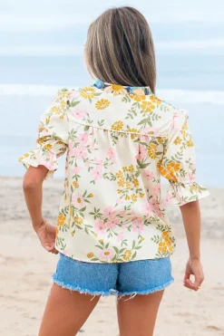 Fashion Dear-Lover Crochet V Neck Half Sleeve Boho Floral Blouse Multicolour