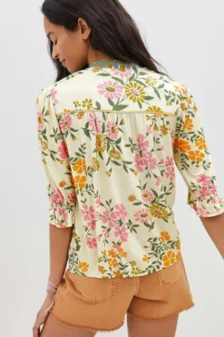 Fashion Dear-Lover Crochet V Neck Half Sleeve Boho Floral Blouse Multicolour