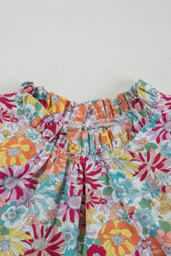 Sale Dear-Lover Floral Pleated Detail Flutter Sleeve Blouse Multicolour