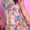 Best Dear-Lover Floral Print Flutter Sleeve Ruffled Mini Dress Multicolour