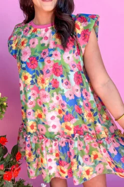 Best Dear-Lover Floral Print Flutter Sleeve Ruffled Mini Dress Multicolour