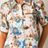 Outlet Dear-Lover Floral Print Ricrac Trim Collared Puff Short Sleeve Shirt Multicolour