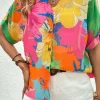 Discount Dear-Lover Floral Print Folded Short Sleeve Shirt Multicolour