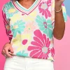 Hot Dear-Lover Floral Print V Neck Short Sleeve Sweater Multicolour