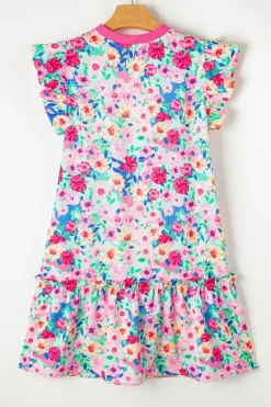 Best Dear-Lover Floral Print Flutter Sleeve Ruffled Mini Dress Multicolour