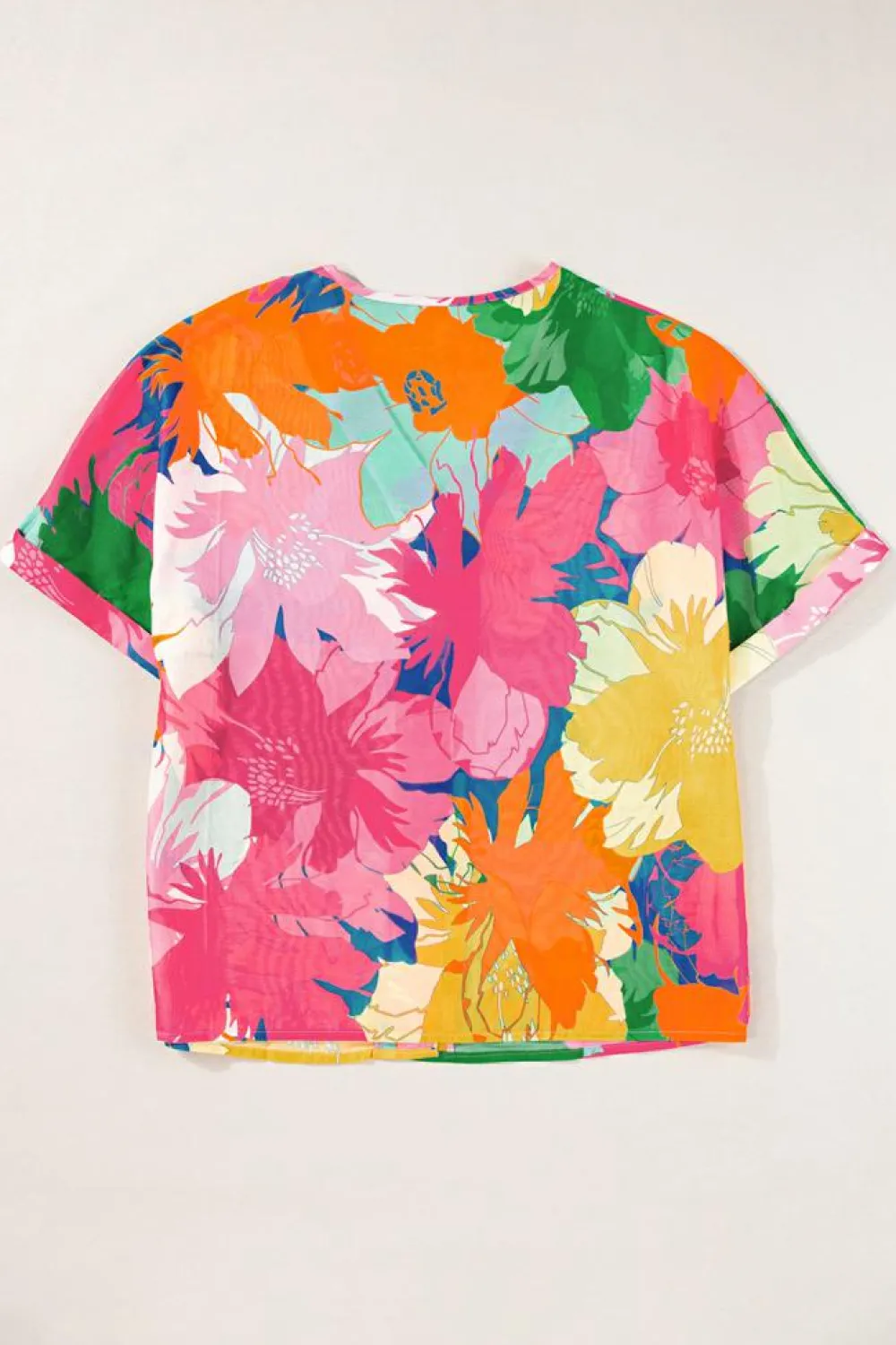 Discount Dear-Lover Floral Print Folded Short Sleeve Shirt Multicolour