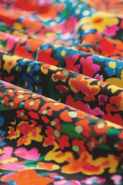 Sale Dear-Lover Floral Print Cap Sleeve Square Neck Back Knot Blouse Multicolour