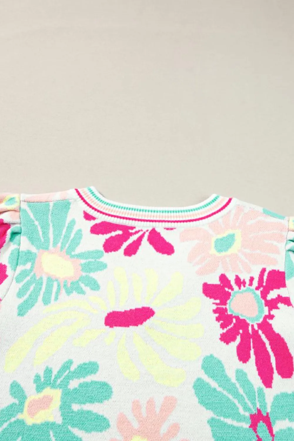 Hot Dear-Lover Floral Print V Neck Short Sleeve Sweater Multicolour