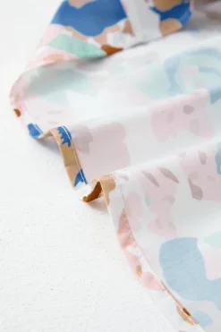 Outlet Dear-Lover Floral Print Ricrac Trim Collared Puff Short Sleeve Shirt Multicolour