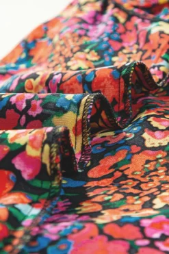Sale Dear-Lover Floral Print Cap Sleeve Square Neck Back Knot Blouse Multicolour