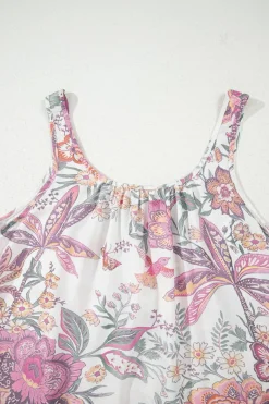 Best Dear-Lover Floral Print Fringed Tie U Neck Sleeveless Mini Dress Multicolour