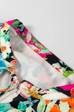 Hot Dear-Lover Floral Print Bubble Sleeve V Neck Ruffled Blouse Multicolour