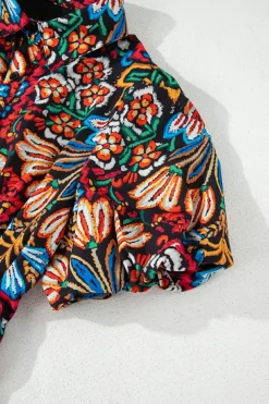 Sale Dear-Lover Floral Puff Short Sleeve Shirt Mini Dress Multicolour