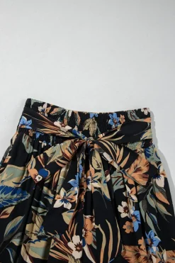 New Dear-Lover Floral Shirred High Waist Wide Leg Pants with Tie Multicolour