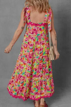 Hot Dear-Lover Floral Tied Straps Ricrac Trim Maxi Dress Multicolour
