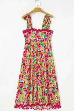 Hot Dear-Lover Floral Tied Straps Ricrac Trim Maxi Dress Multicolour