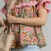 Best Dear-Lover Floral Tiered Ruffled Short Sleeve Blouse Multicolour