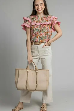 Best Dear-Lover Floral Tiered Ruffled Short Sleeve Blouse Multicolour