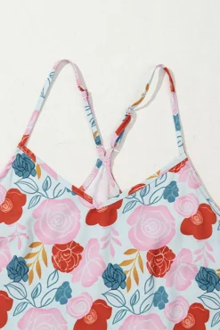 Sale Dear-Lover Floral V Neck Cami Top and Ruffled Shorts Lounge Set Multicolour